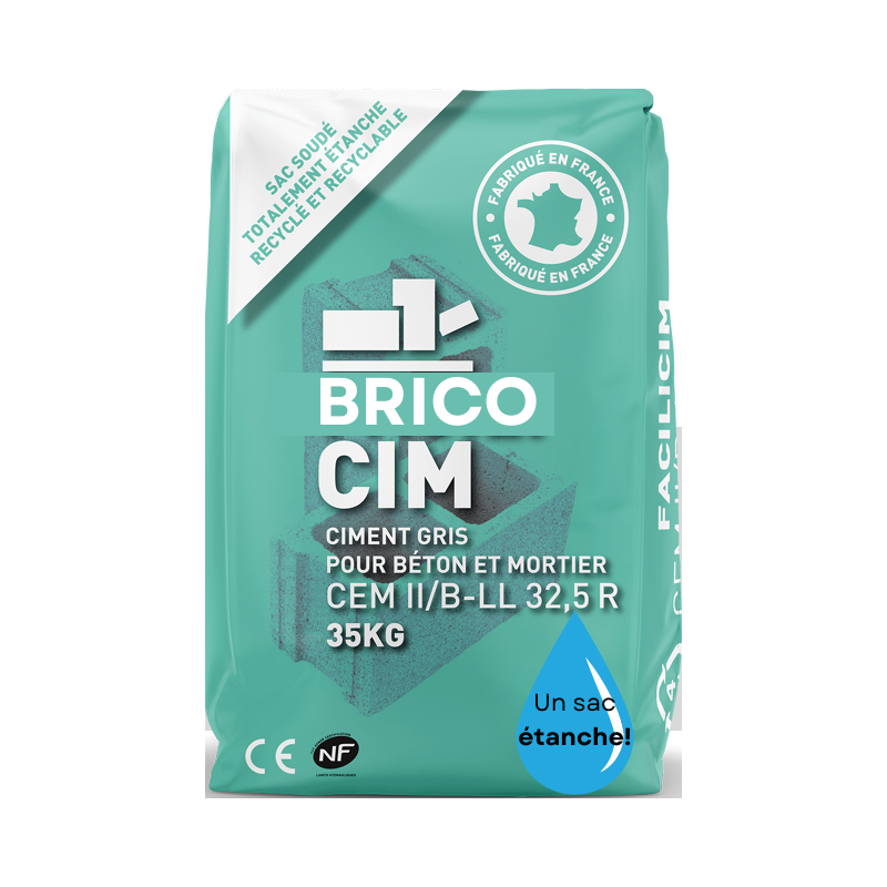 Ciment gris étanche 35kg – BricoCim pro NF CE palette Ciment gris étanche 35kg – BricoCim pro NF CE palette