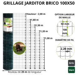 Grillage soudé vert 100x50 – Rouleau 25 m | Cloture Métal