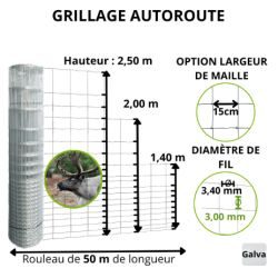Grillage soudé autoroute galvanisé – Rouleau 50 m | Cloture Métal