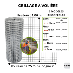 Grillage volière soudé galvanisé – 1 m x 25 m | Cloture Métal
