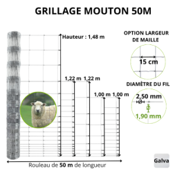 Grillage à mouton galvanisé 50 m – Élevage animaux | Cloture Métal