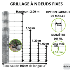Grillage à nœuds fixes galvanisé – rouleau 100 m | Cloture Métal