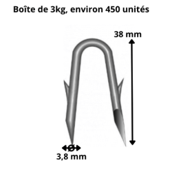 Crampillon harpon galvanisé 3,85 x 38 mm – Carton 3 KG | Fixation grillage & clôture