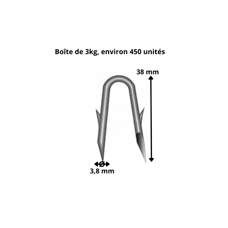 Crampillon harpon galvanisé 3,85 x 38 mm – Carton 3 KG | Fixation grillage & clôture