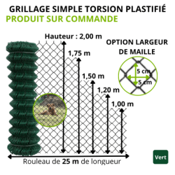 Grillage simple torsion plastifié 25 m – Fil 2,4 mm – Maille 50x50