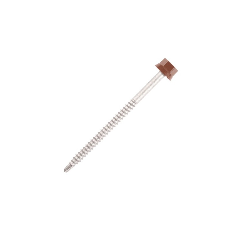 Vis pour fixation Bac Acier 6.3 x 100 Rouge 8012 pour support bois /100 pièces