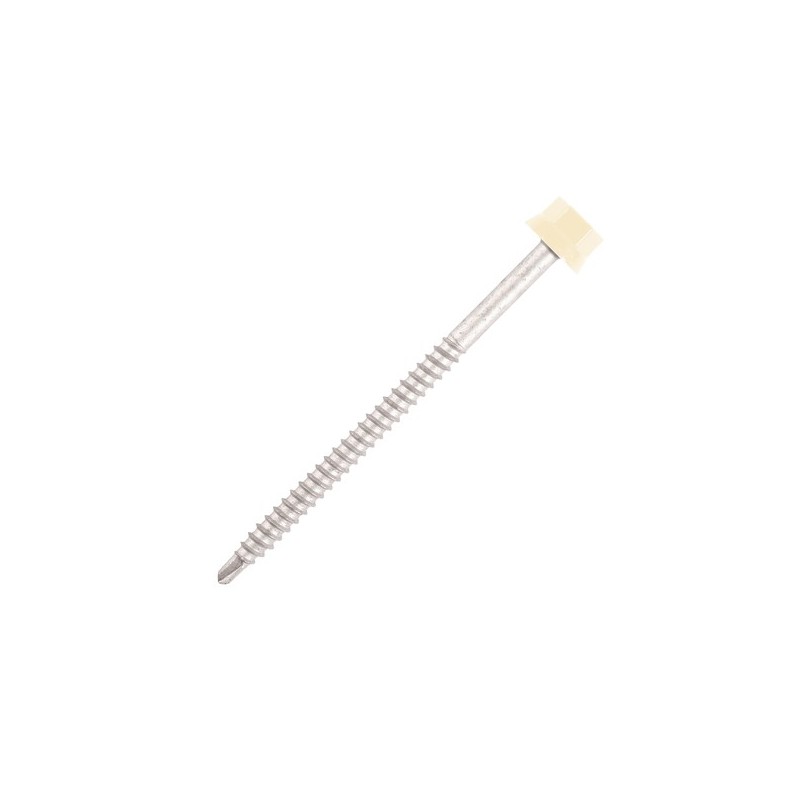 Vis pour fixation Bac Acier 6.3x100 Blanc 9010 pour support bois /100 pièces